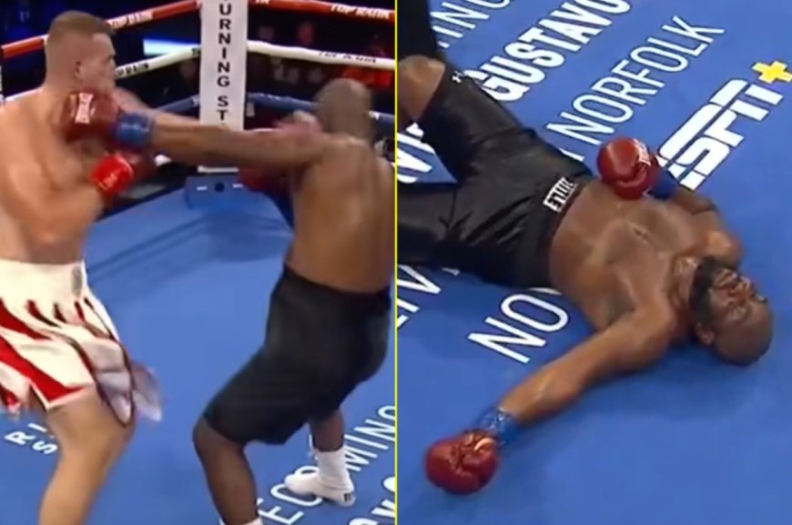 Daniel Dubois’ former rival laid out in devastating two-punch KO by ‘dangerous’ six feet seven inch giant