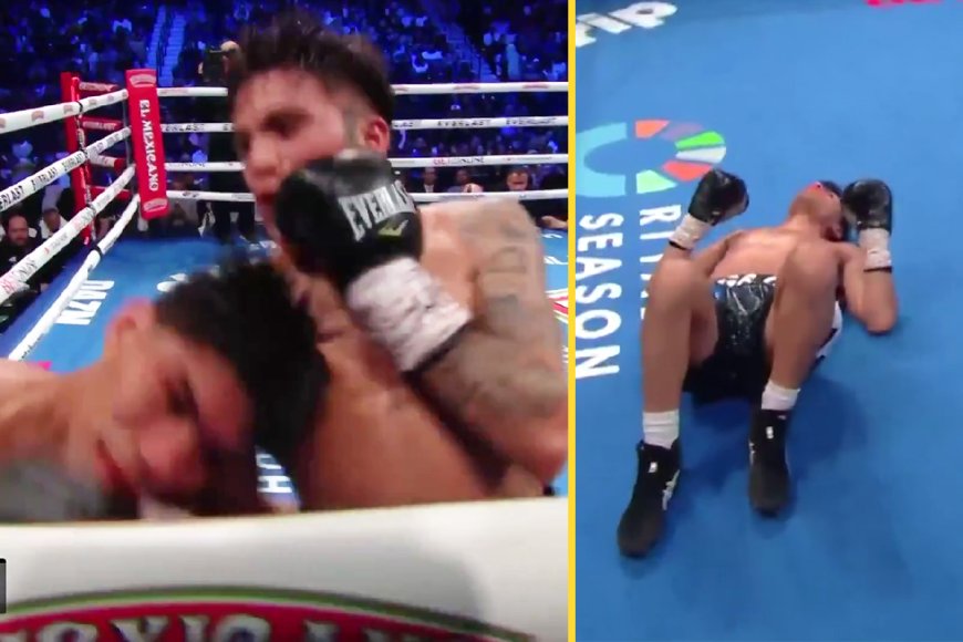 Youngest world champion in boxing sends rival crashing to canvas with stunning one-punch KO to retain title