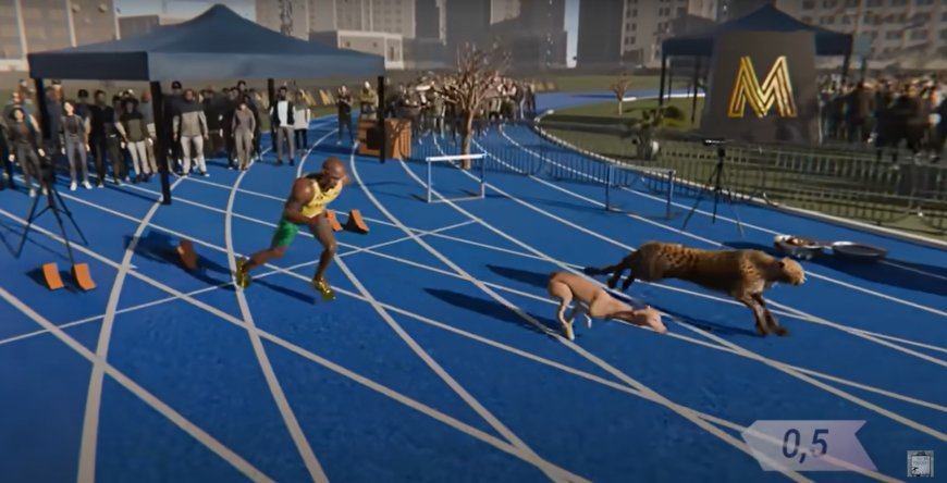 Bizarre 3D Usain Bolt simulation shows wild race with cheetah, dog… and cat