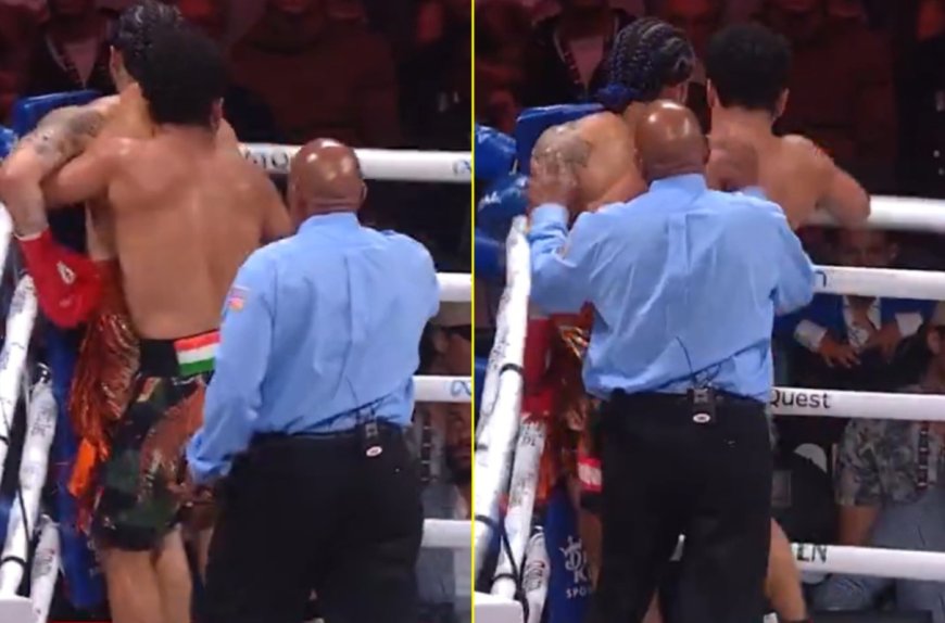 ‘The weirdest thing ever’ – Fans call for boxer to be banned as he bizarrely thrusts on opponent in Jake Paul vs Mike Tyson undercard fight