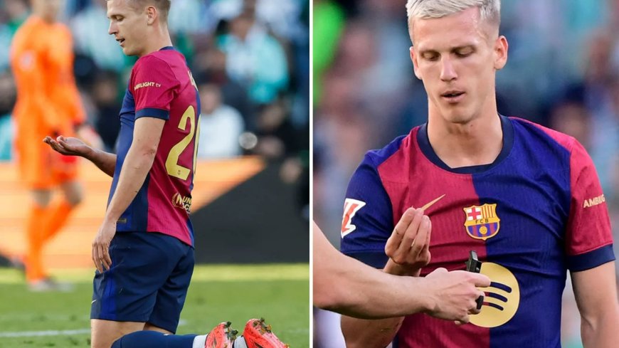 Horror moment Barcelona star finds his TOOTH on the pitch after losing it in battle with Real Betis defender