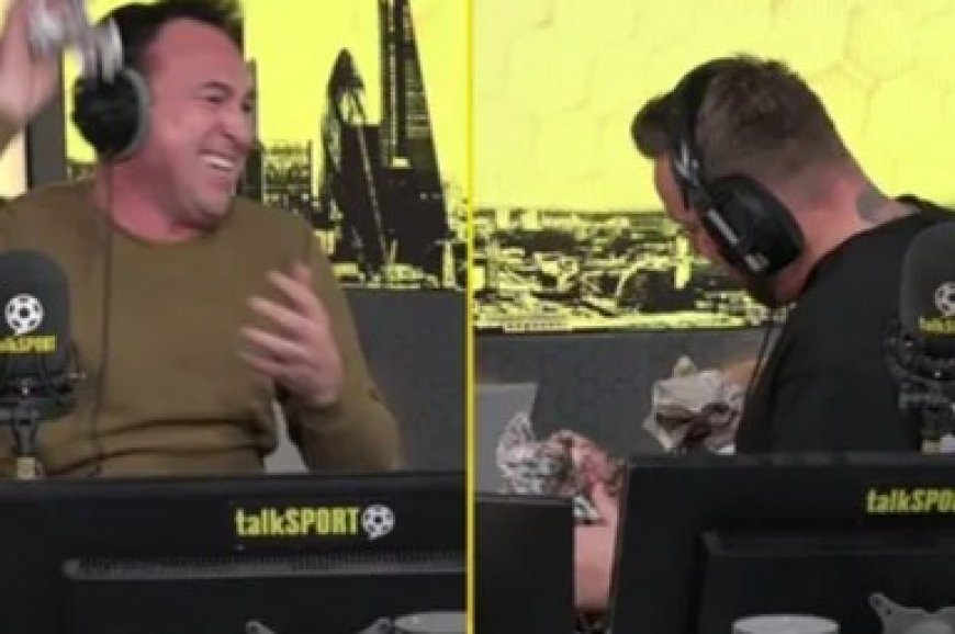 ‘Chelsea’s punch bag!’ – Jason Cundy mocks Tottenham fans as he throws paper at co-host Jamie O’Hara during grilling