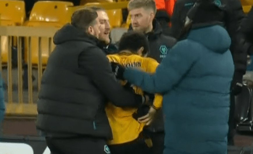 Furious Wolves star carried off by teammate and Matheus Cunha rips glasses off Ipswich staff member in ugly full-time scenes