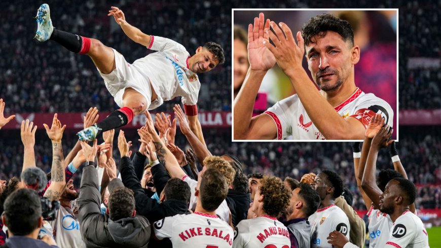 Ex-Premier League star Jesus Navas breaks down in tears as he plays final home game for Sevilla