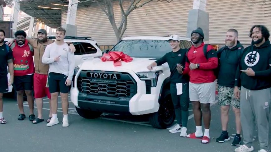 Fans all say the same cynical thing after Brock Purdy gifts Toyota trucks to his offensive line for Christmas