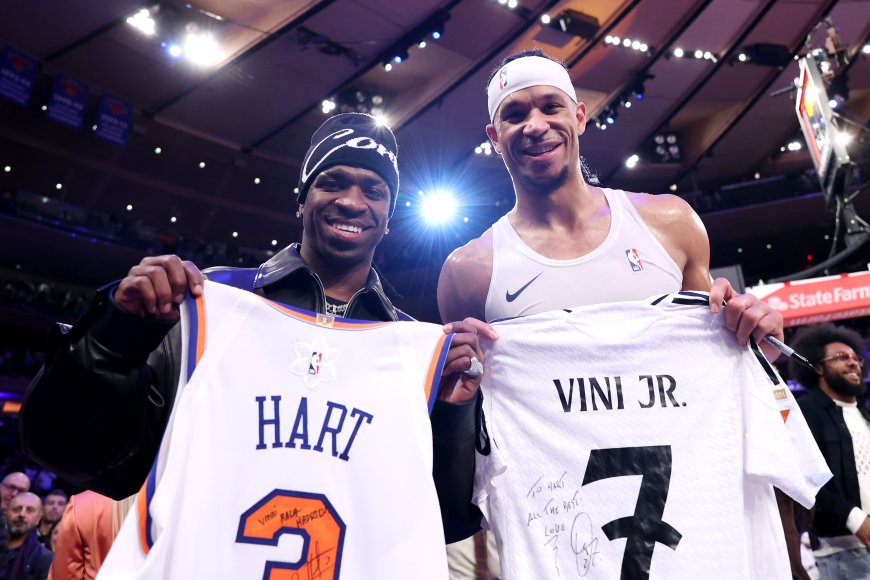 LOOK: Real Madrid star Vinicius Jr and Josh Hart do jersey swap and other pictures of the day in the NBA