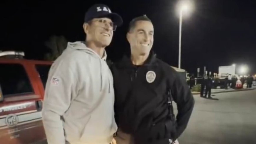 Jim Harbaugh goes around LA thanking first responders for fighting the wildfires