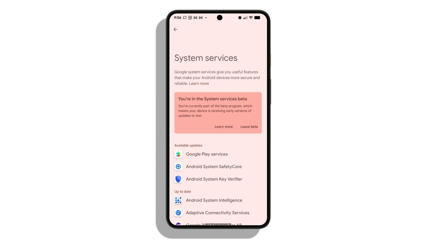 Google system services settings on Android