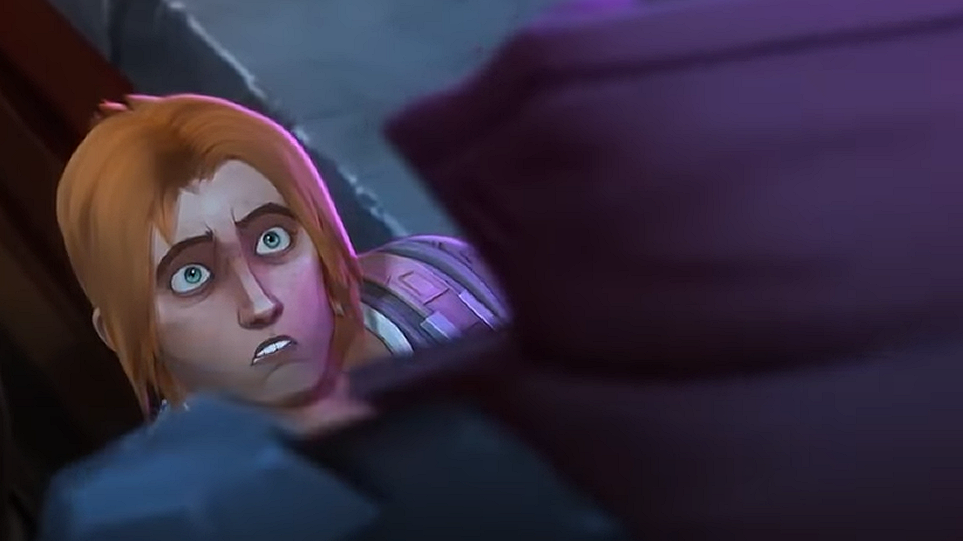 An adventurer from Wildstar is in trouble, small in the corner of the frame while a ne'er-do-well looms over them.