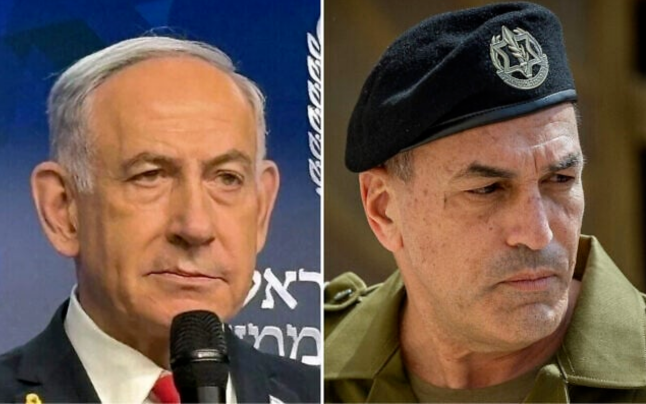 以色列总理内塔尼亚胡（左）与以军总参谋长埃亚勒&middot;扎米尔