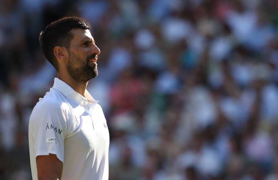 LONDON, ENGLAND - JULY 11: Novak Djokovic (SRB) [6] during his Gentlemen's Singles Semi-Final match against Jannik Sinner (ITA) [1] during day twelve of The Championships Wimbledon 2025 at All England Lawn Tennis and Croquet Club on July 11, 2025 in London, England. (Photo by Rob Newell - CameraSport via Getty Images)
