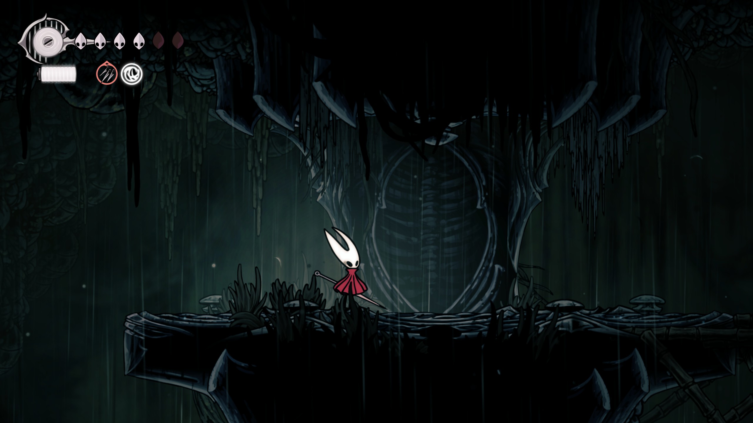 Hornet looking at ability altar in Hollow Knight: Silksong.