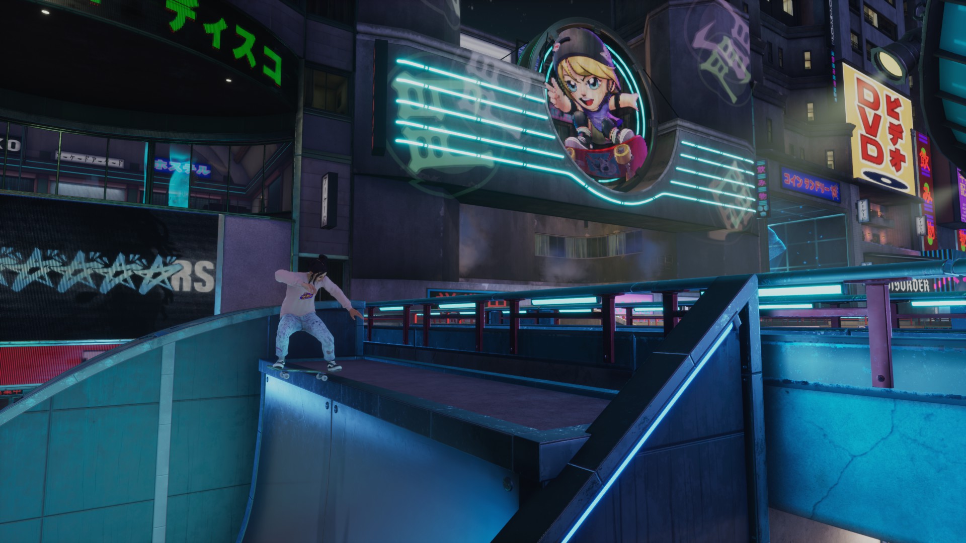 Player dropping in on the Tokyo map in Pro Skater 3 + 4