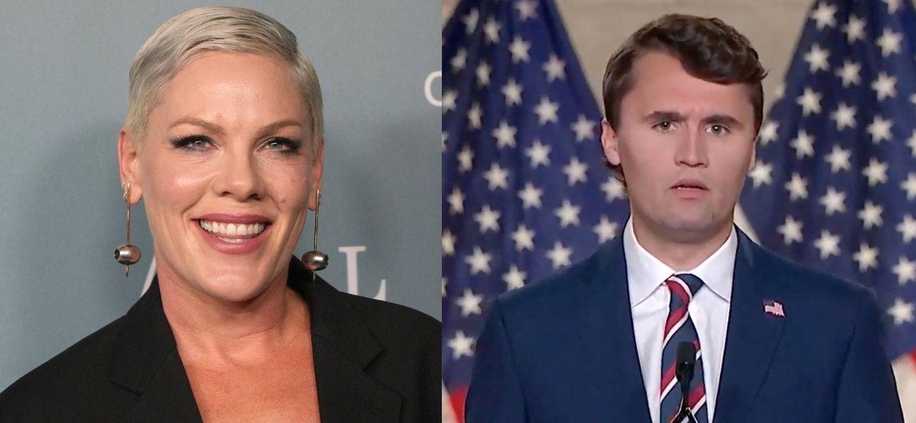 Pink (left) Charlie Kirk (right)