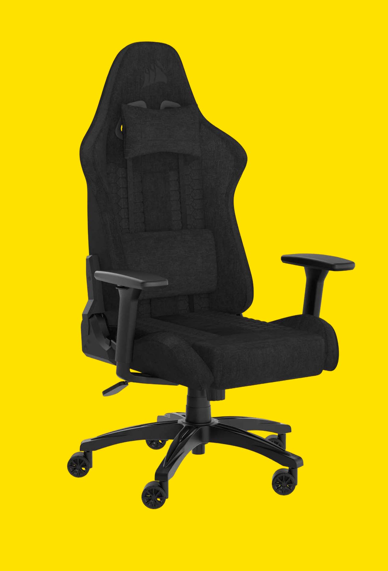 Corsair TC100 Relaxed gaming chair on a yellow background.