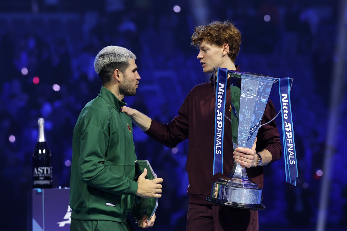 Jannik Sinner and Carlos Alcaraz congratulate each other after the ATP Finals (Getty Images)