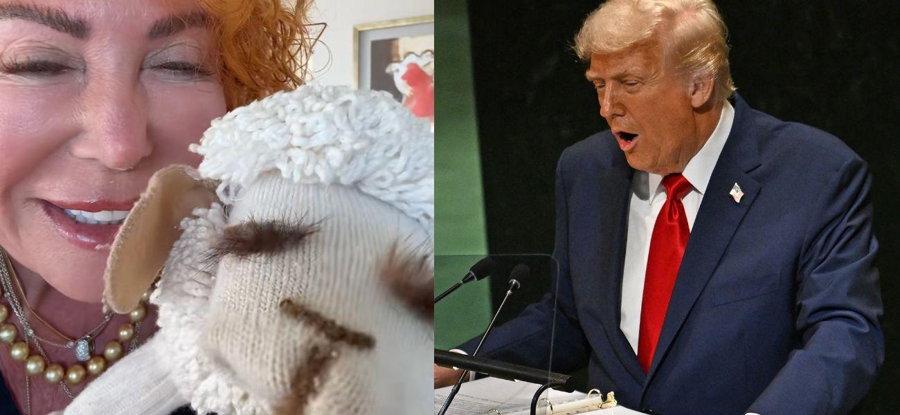 Lamb chop puppet (left) Donald Trump (right)