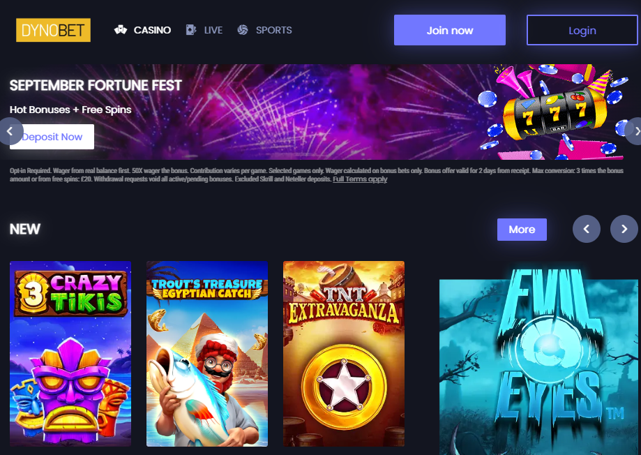 dynobet casino interface