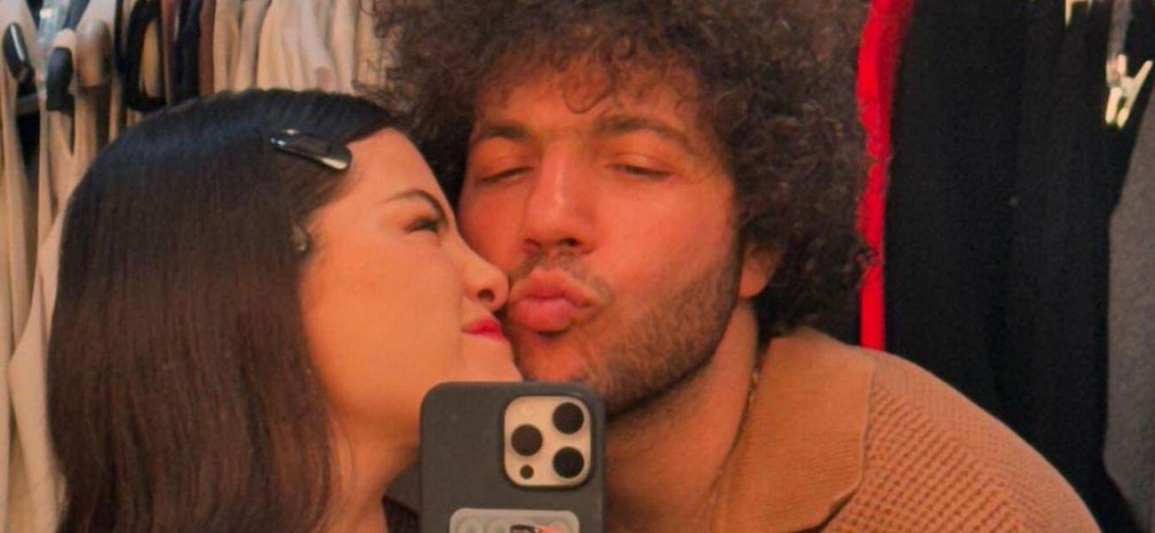 Selena Gomez kissing Benny Blanco on cheek