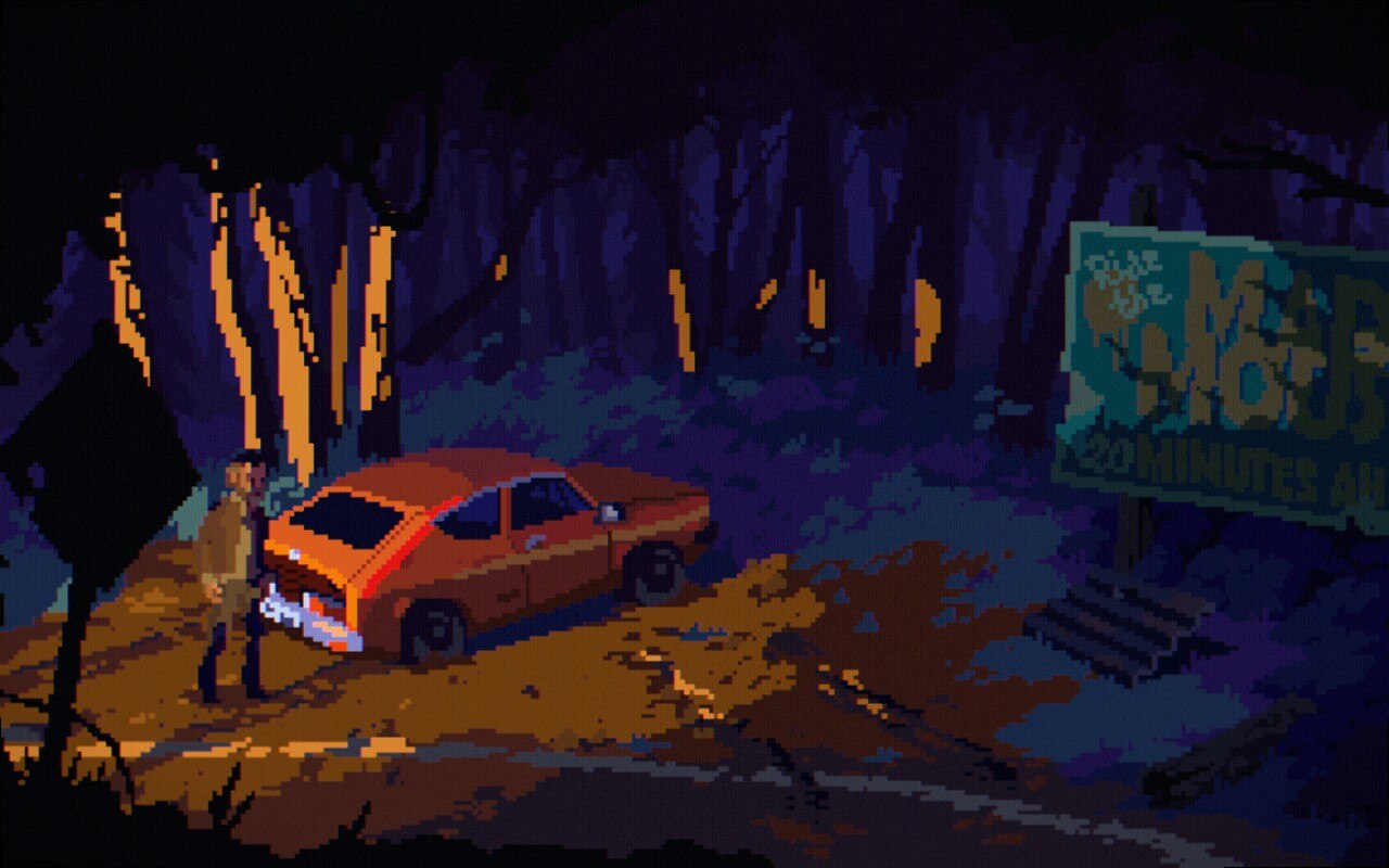 A screenshot of The Drifter, showing the protagonist in a grimy urban environment