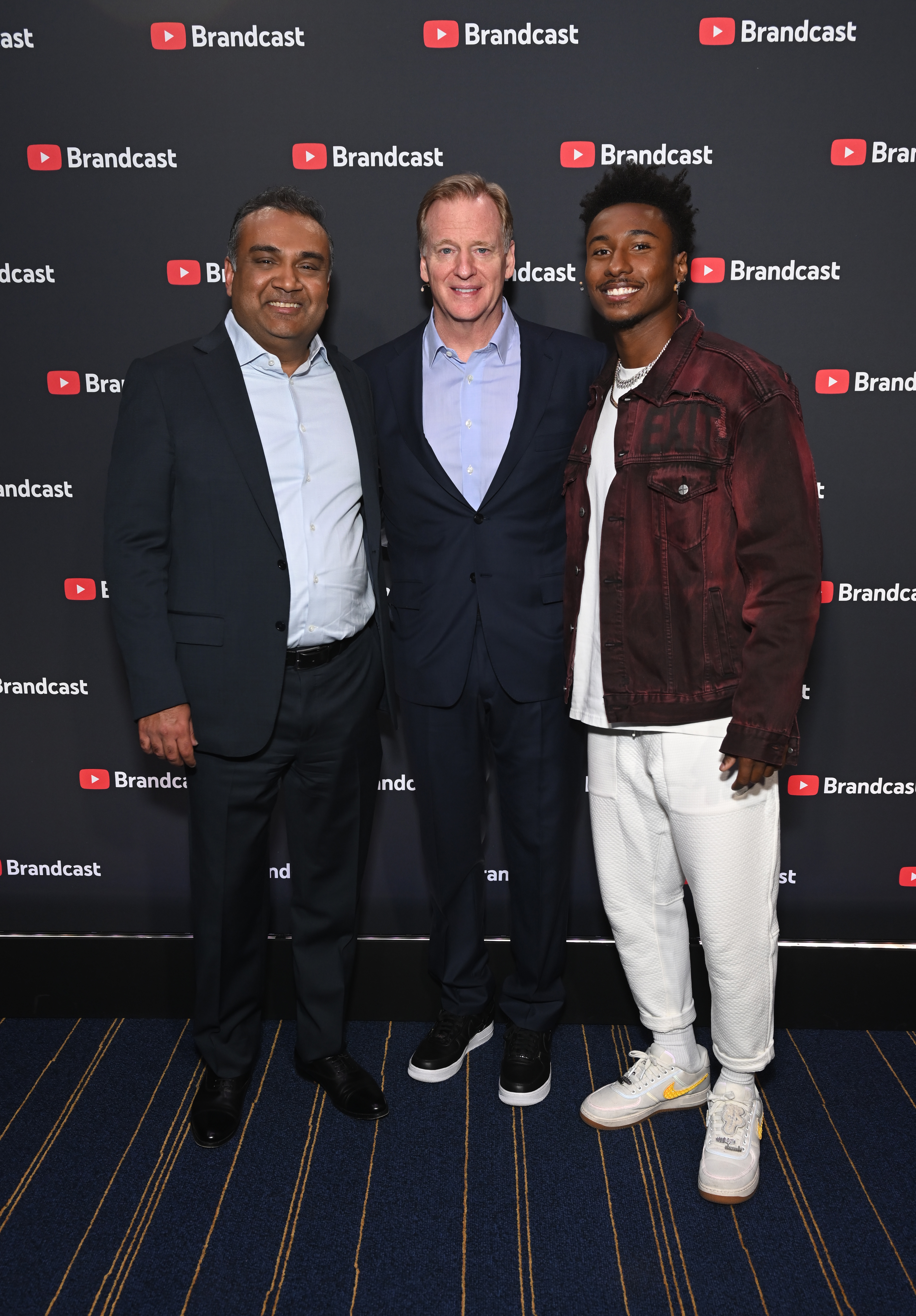 NEW YORK, NEW YORK - MAY 17: YouTube CEO Neal Mohan, Roger Goodell and Deestroying attend YouTube Brandcast 2023 at David Geffen Hall on May 17, 2023 in New York City. (Photo by Noam Galai/Getty Images for YouTube)