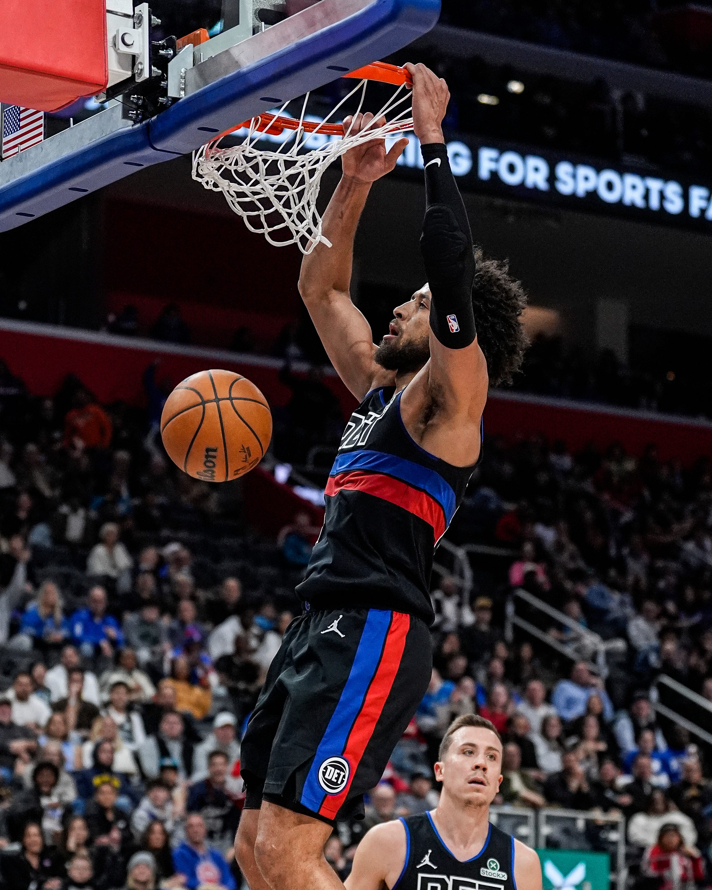 Detroit Pistons guard Cade Cunningham (2) dunks against Portland Trail Blazers during the first half at Little Caesars Arena in Detroit on Friday, Dec. 5, 2025.