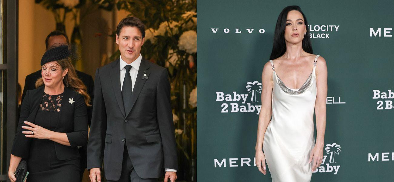 A photo collage of Sophie Trudeau and Justin Trudeau with Katy Perry