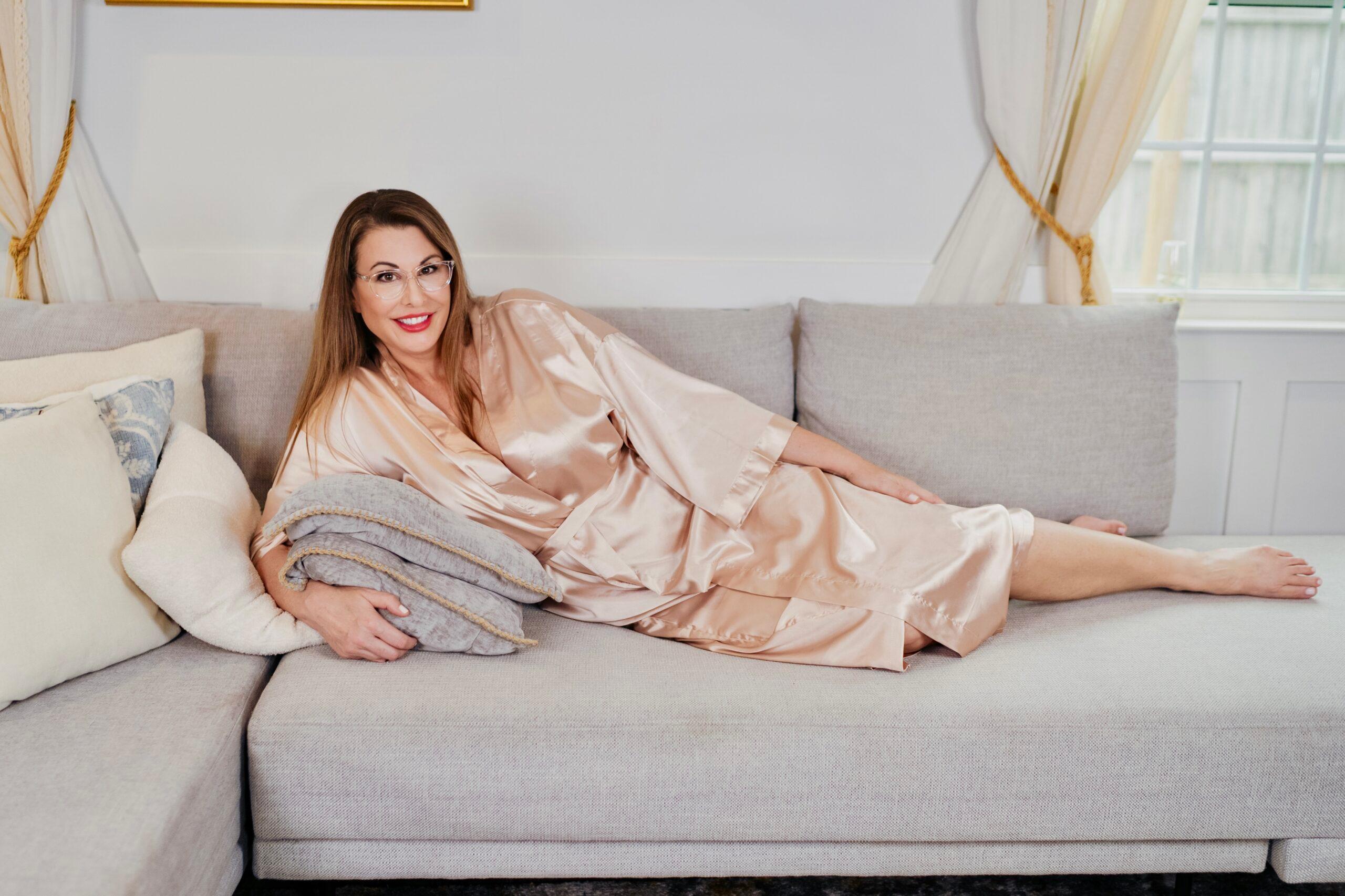 Elaina St. James in a bath robe