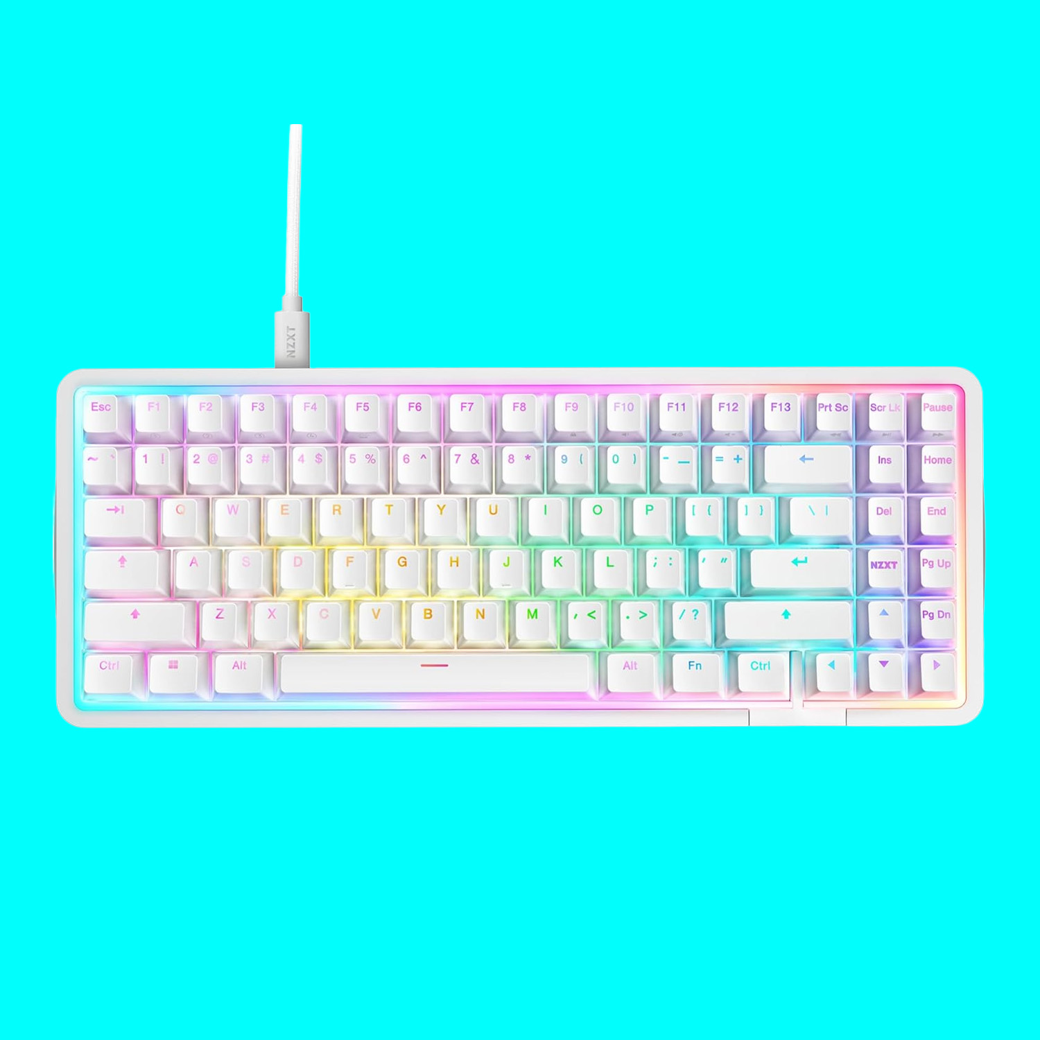 NZXT gaming keyboard on a light blue background.