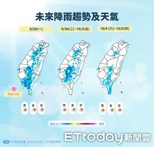 明天西半部清晨留意零星雨　午後2地水氣增