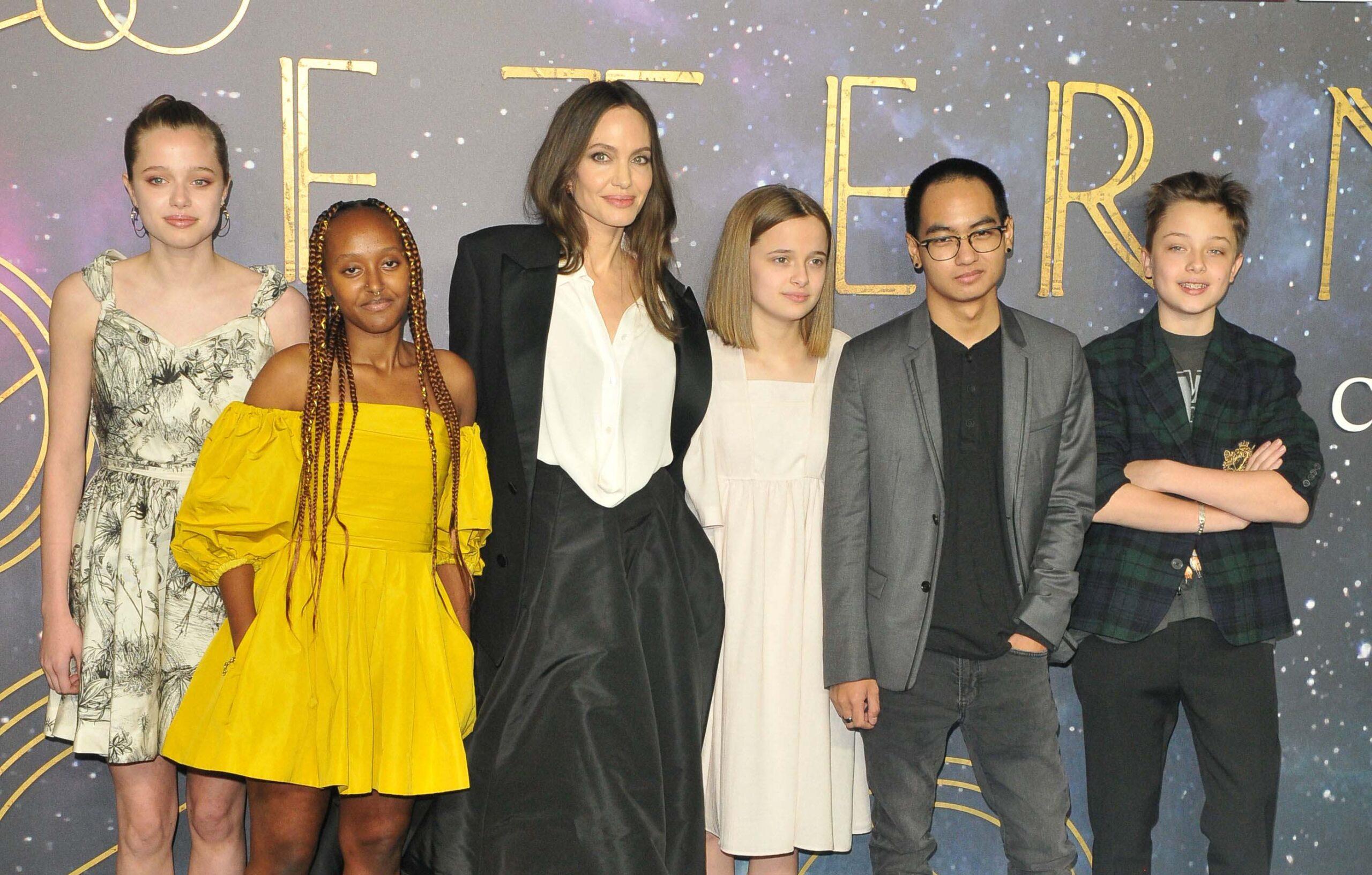 Shiloh Jolie-Pitt, Zahara Jolie-Pitt, Angelina Jolie, Vivienne Jolie-Pitt, Maddox Jolie-Pitt and Knox Jolie-Pitt