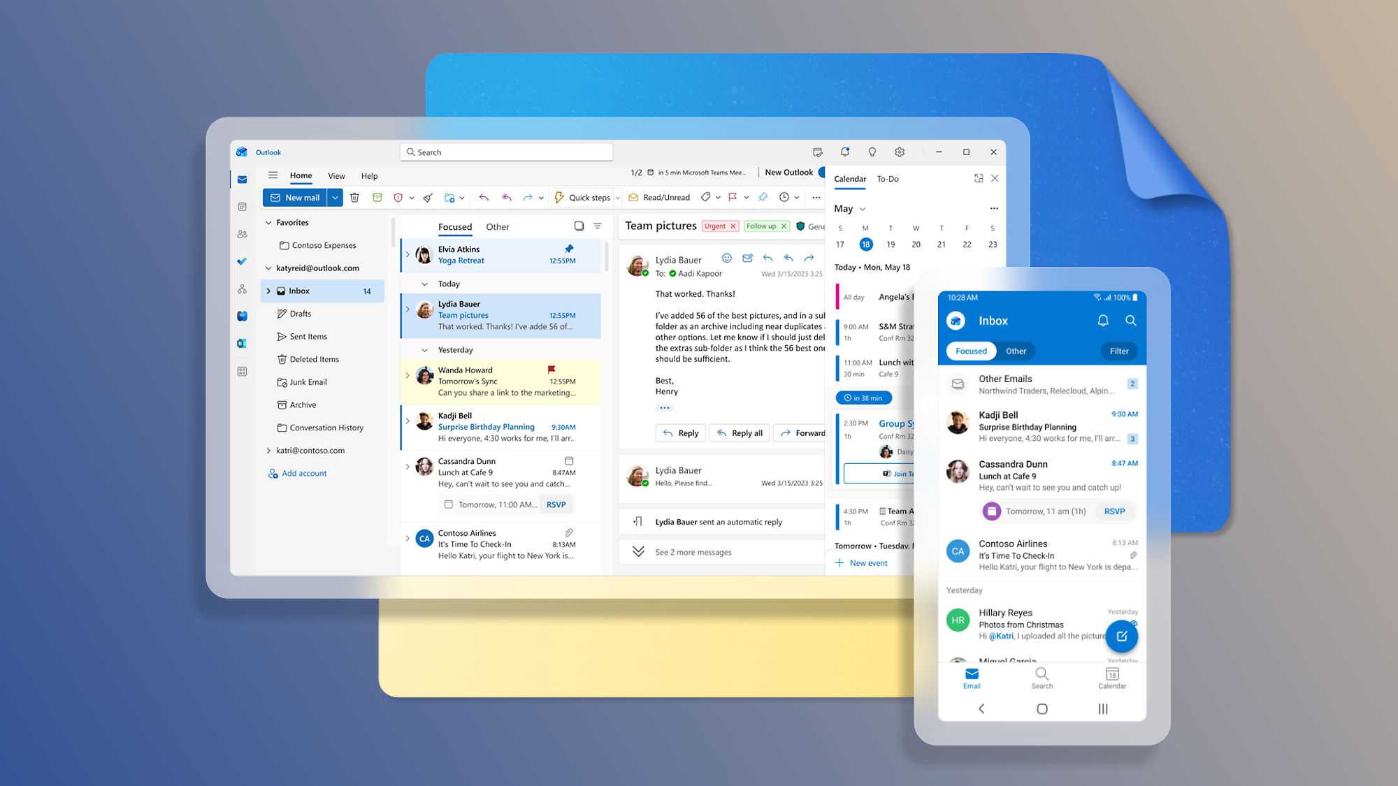 A promotional image for Microsoft Outlook, against a gradient background