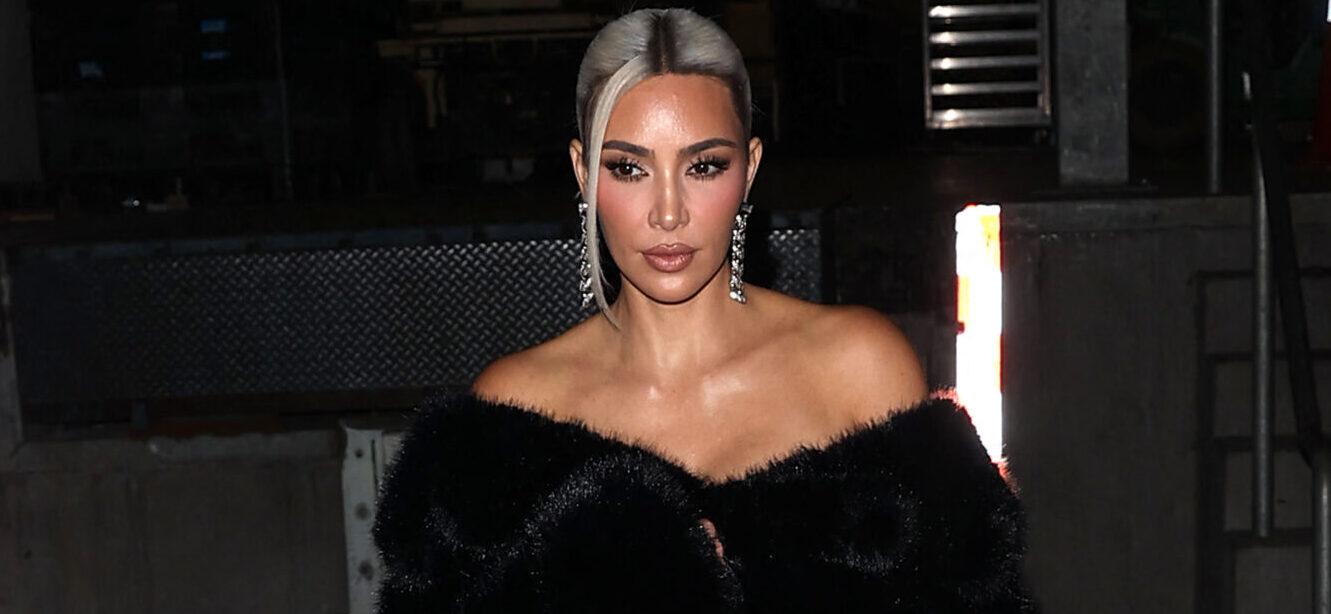 Kim Kardashian stunned in a black Faux Fur coat showing off her new platinum blonde hair at the Homeboy Industries Gala where she was honored