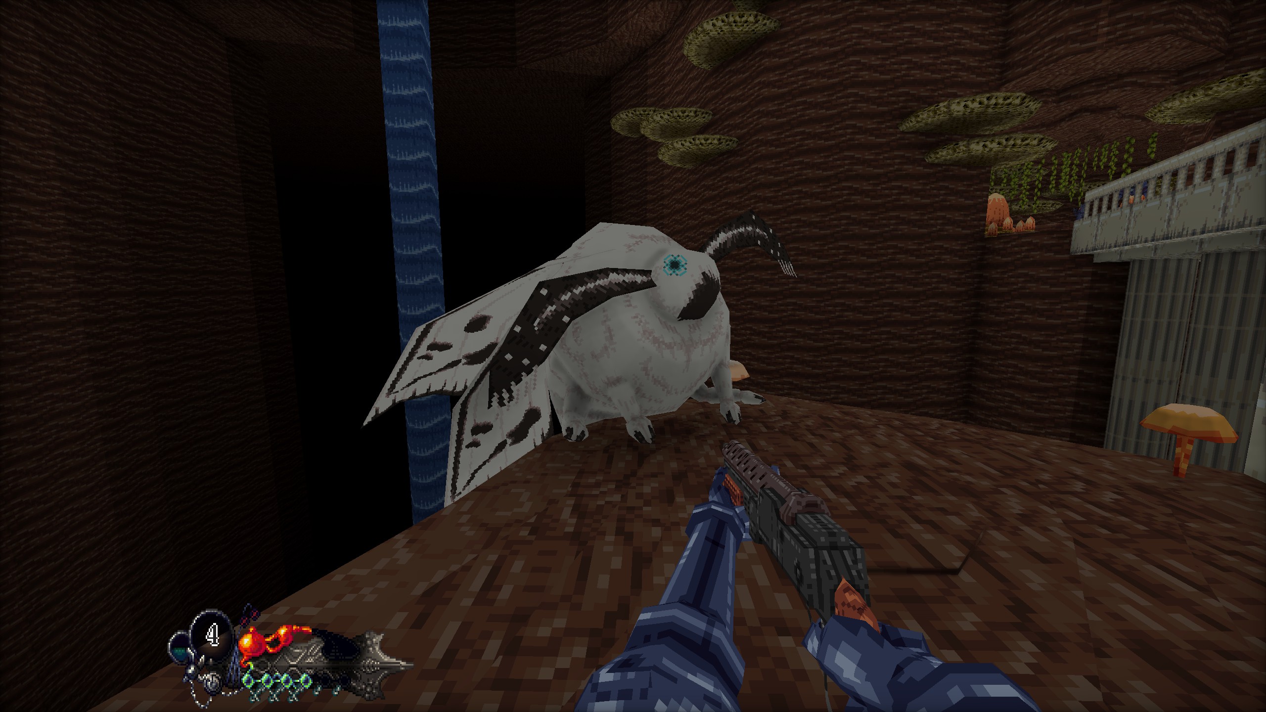 Giant moth character sitting on ledge in underground cavern in Mohrta.