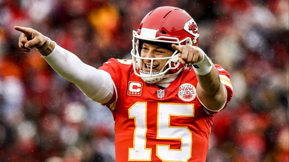 KANSAS CITY, MO - JANUARY 12: Patrick Mahomes #15 of the Kansas City Chiefs points to the sidelines in celebration after throwing a touchdown against the Kansas City Chiefs during the first quarter of the AFC Divisional Round playoff game at Arrowhead Stadium on January 12, 2019 in Kansas City, Missouri. (Photo by Jamie Squire/Getty Images)