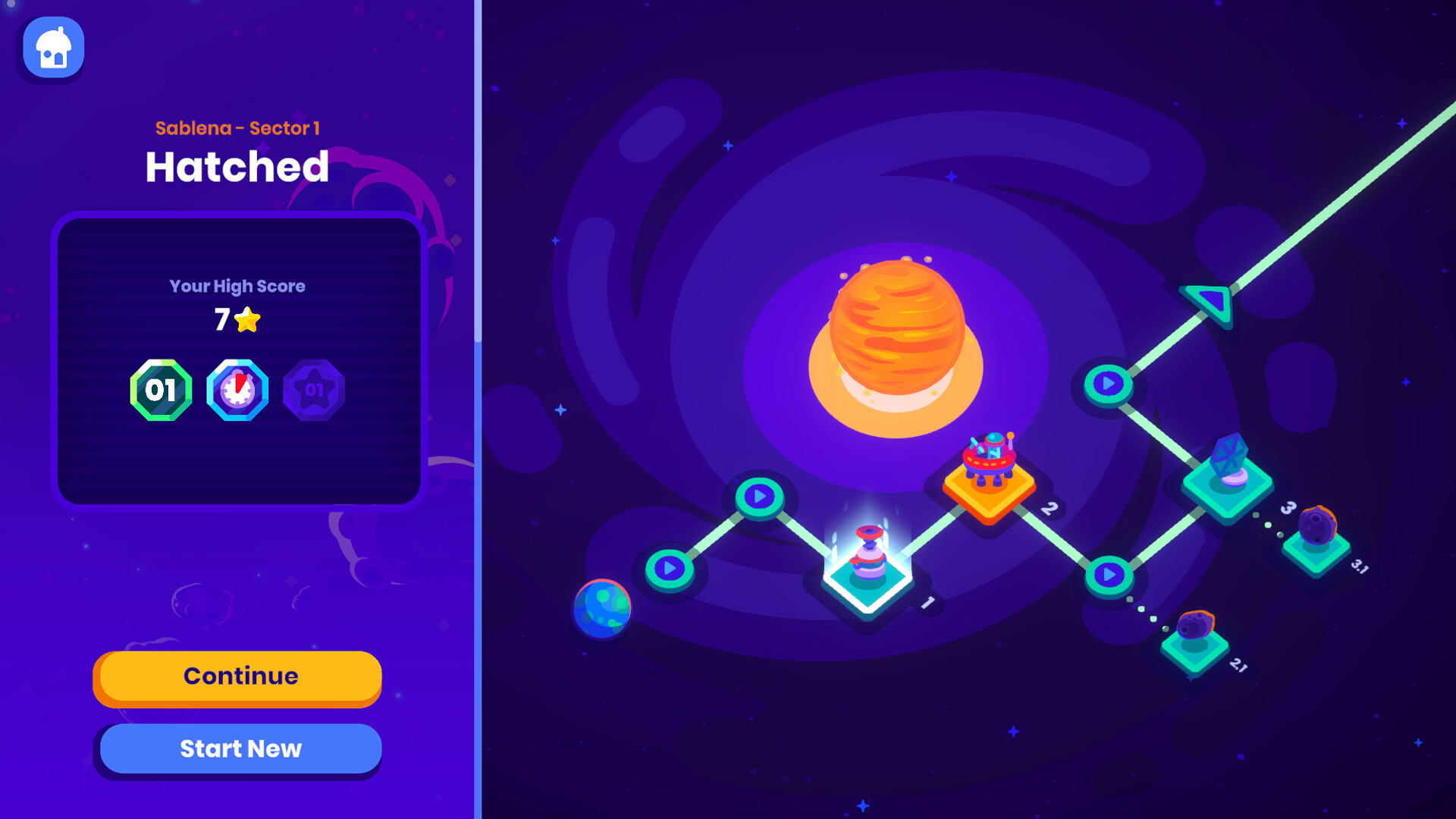 The campaign map in Star Birds.