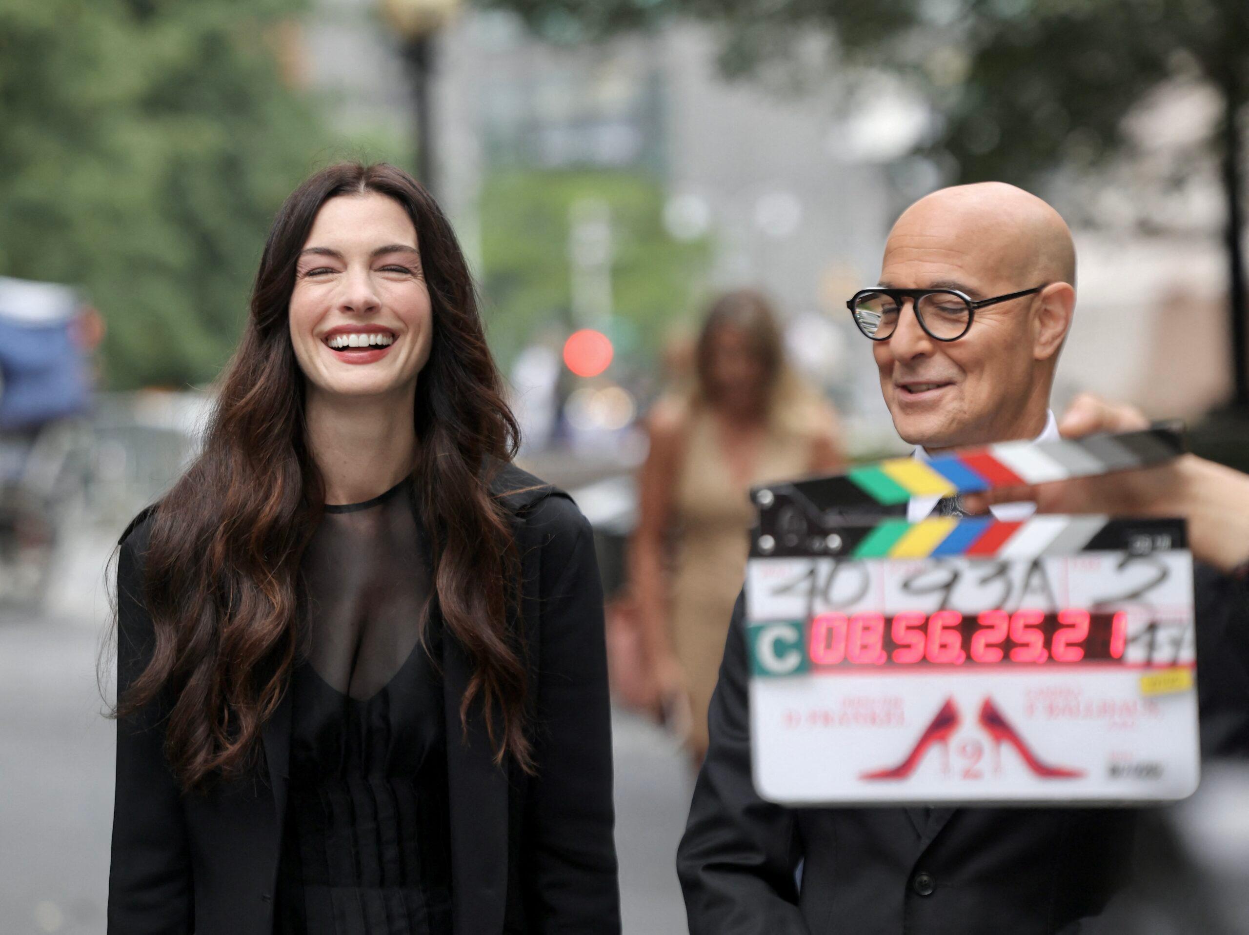 Anne Hathaway on set of "Devil Wears Prada 2."