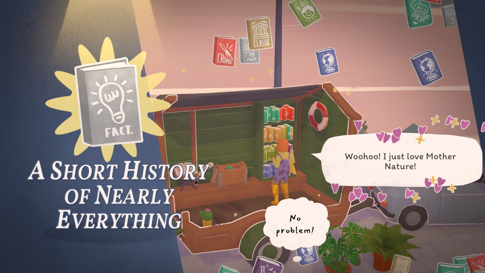 A customer in Tiny Bookshop excited to receive the fact book titled