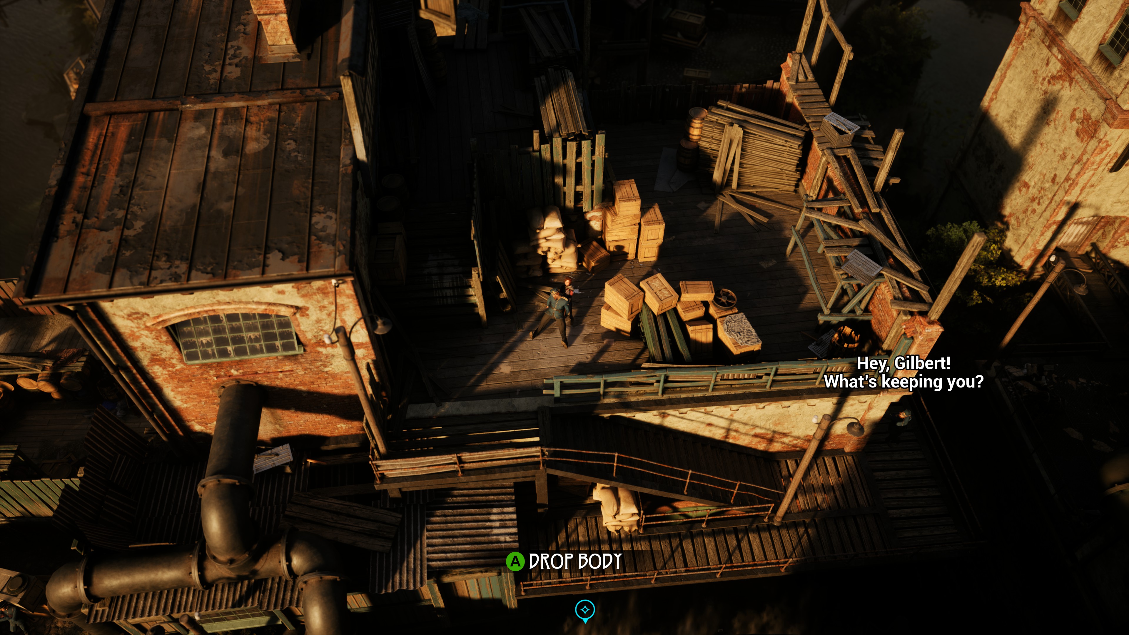 Hiding a cop's body while his friends call for him.