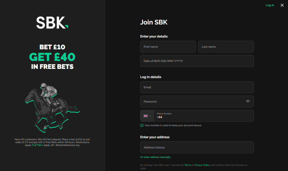 SBK betting offer screenshot
