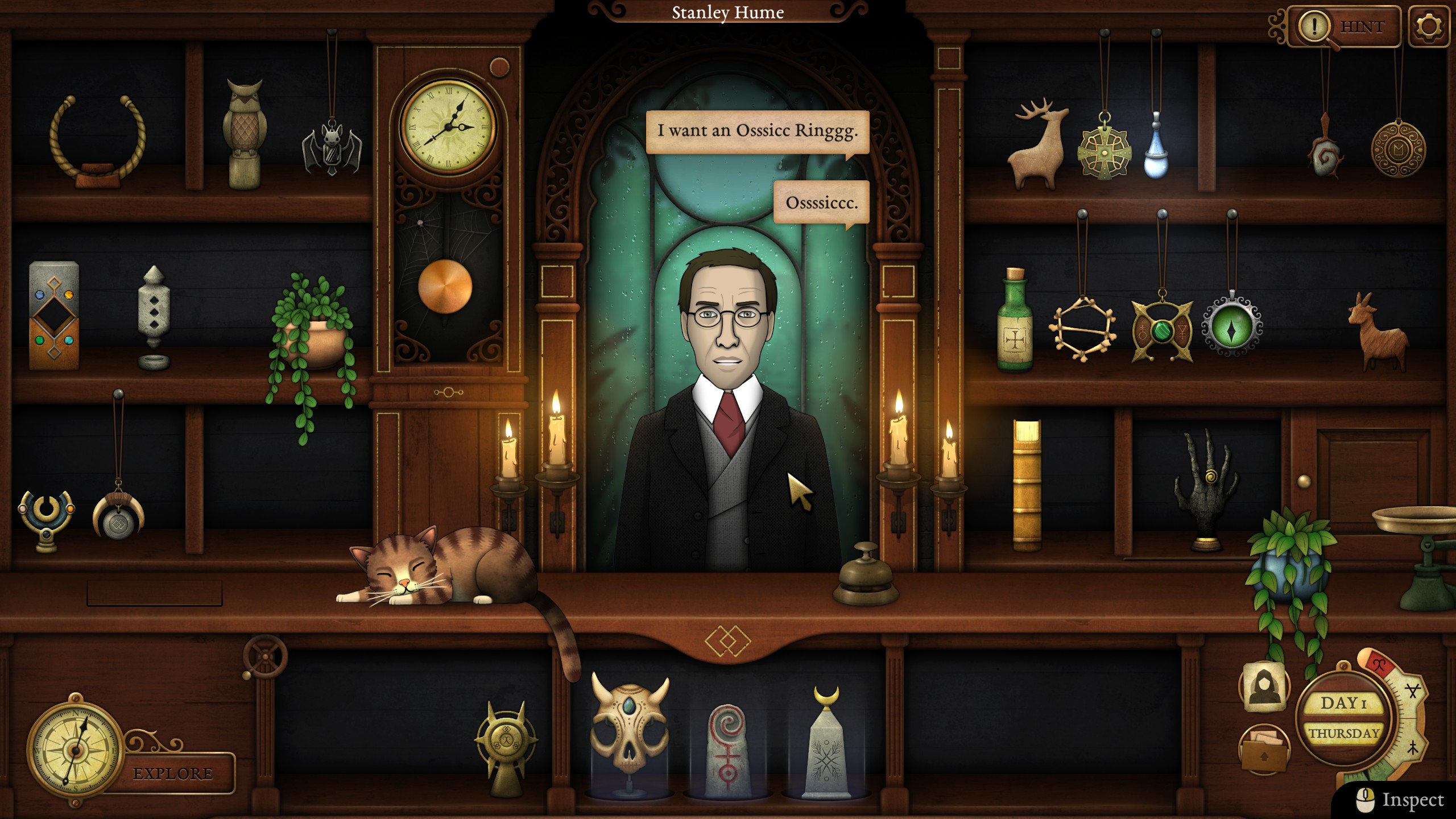 A man at the counter of an occult shop