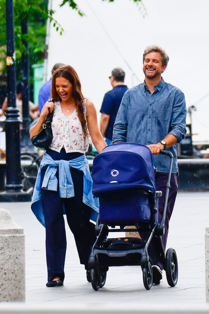 Katie Holmes and Joshua Jackson Push Baby Stroller Filming Happy Hours Laughing