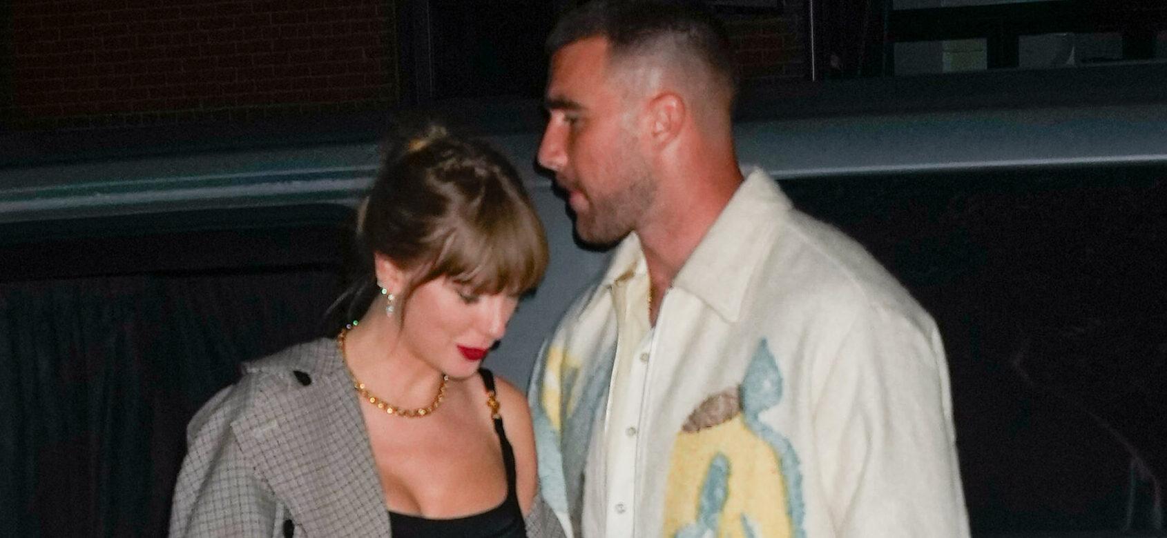 Taylor Swift and Travis Kelce attend the SNL afterparty in New York