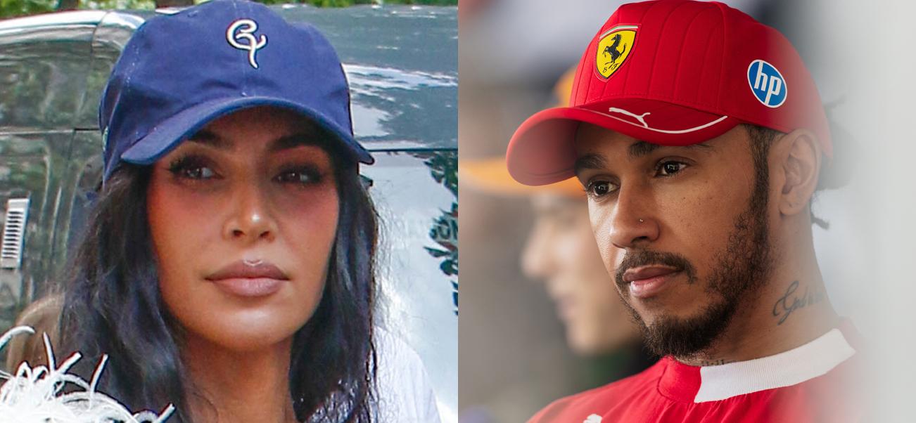 A photo collage of Kim Kardashian and Lewis Hamilton