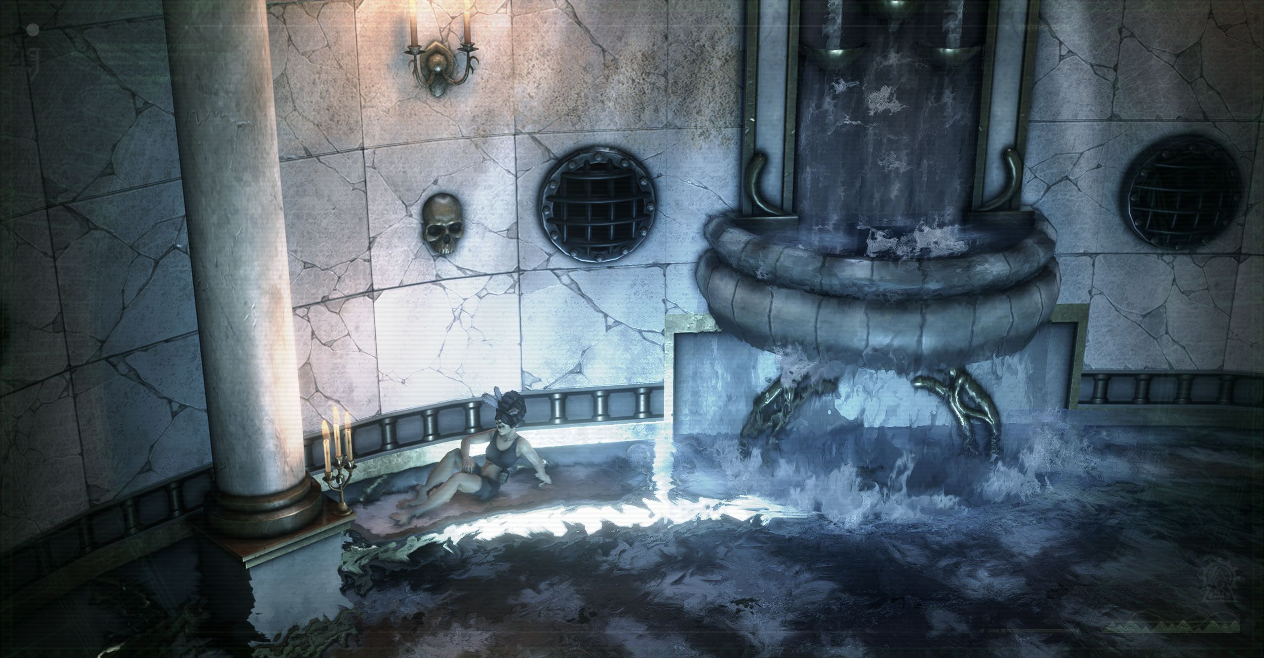 A woman lounges in a giant bath