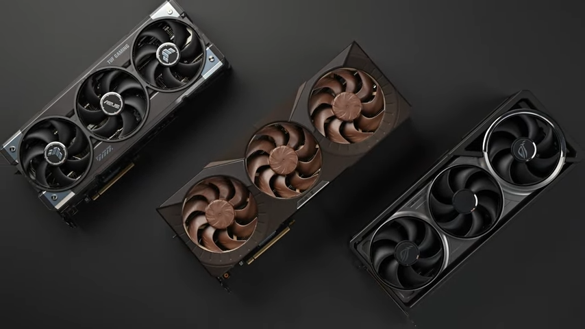 Noctua's RTX 5080 GPU on a black table