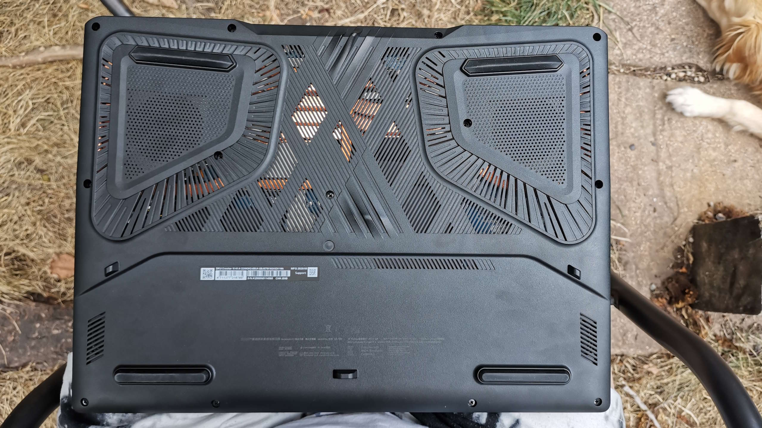 An MSI gaming laptop outdoors.
