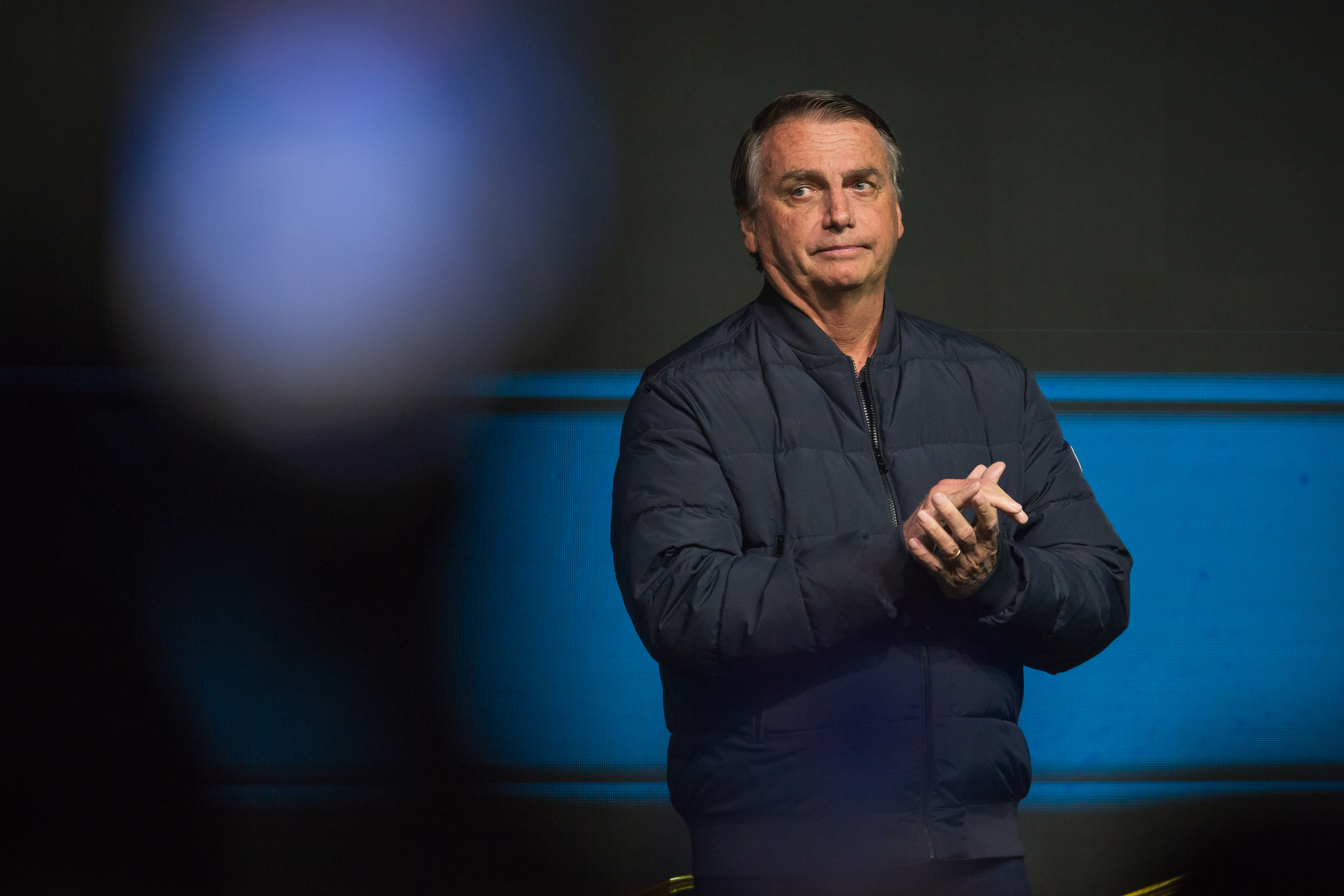 CAMBORIU, BRAZIL - JULY 7: Former President of Brazil Jair Bolsonaro reacts during the Conservative Political Action Conference (CPAC) on July 7, 2024 in Camboriu, Brazil. President of Argentina Javier Milei and former President of Brazil Jair Bolsonaro are leading the 5th edition of the CPAC. It is considered the largest and most influential forum of conservatives and ultra liberals in the world. (Photo by Pedro H. Tesch/Getty Images)