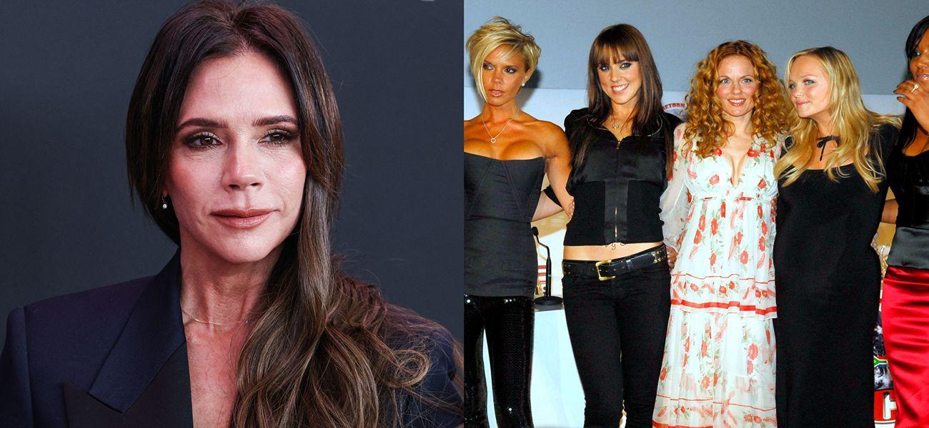 A photo collage of Victoria Beckham and The Spice Girls