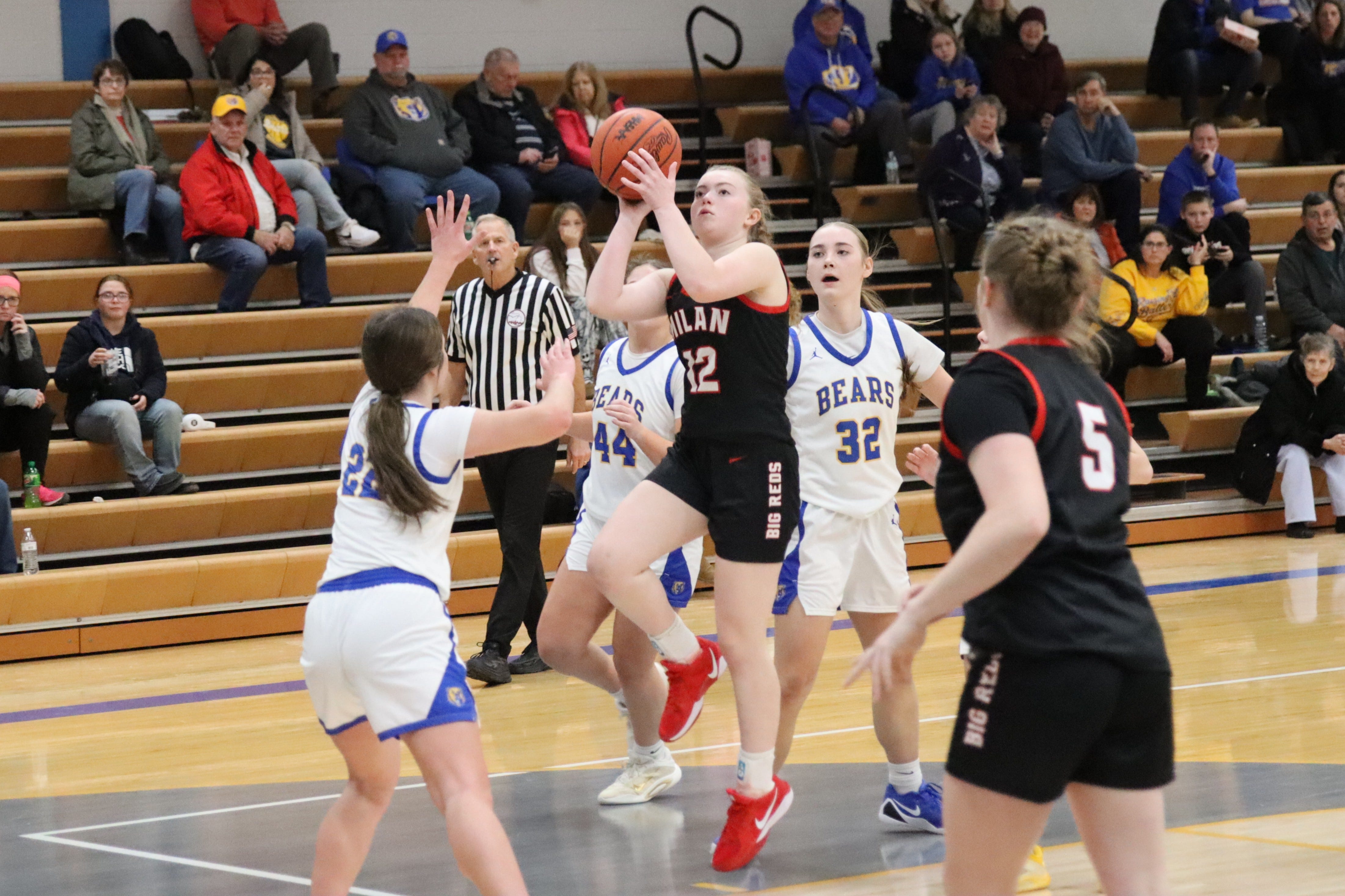 Emily Bladen goes to the basket for Milan during a 43-29 Jefferson triumph on Thursday, Jan. 29, 2026.